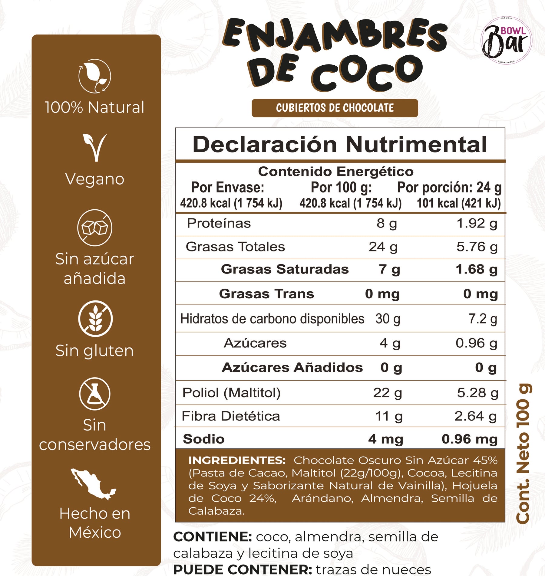 Enjambres De Coco Con Chocolate Vegano Sin Azúcar